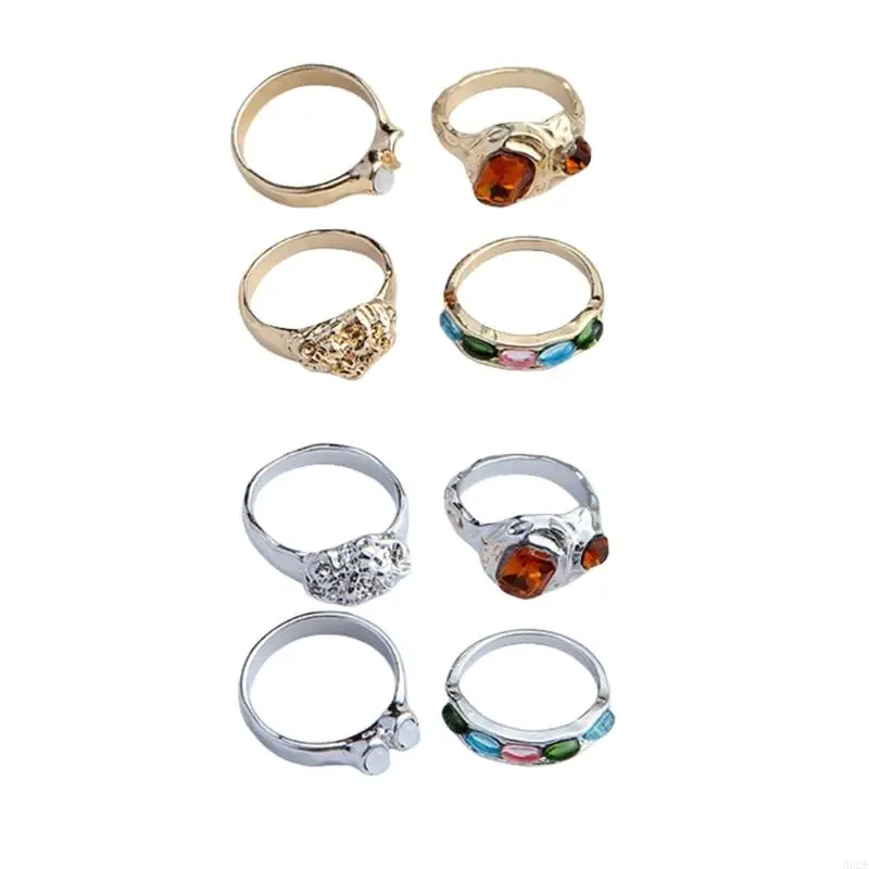

652F 4pcs Colorful Resin Finger Rings Jewelry Set Versatile Resin Rings Set Finger Accessory For Enhancing Any Outfit