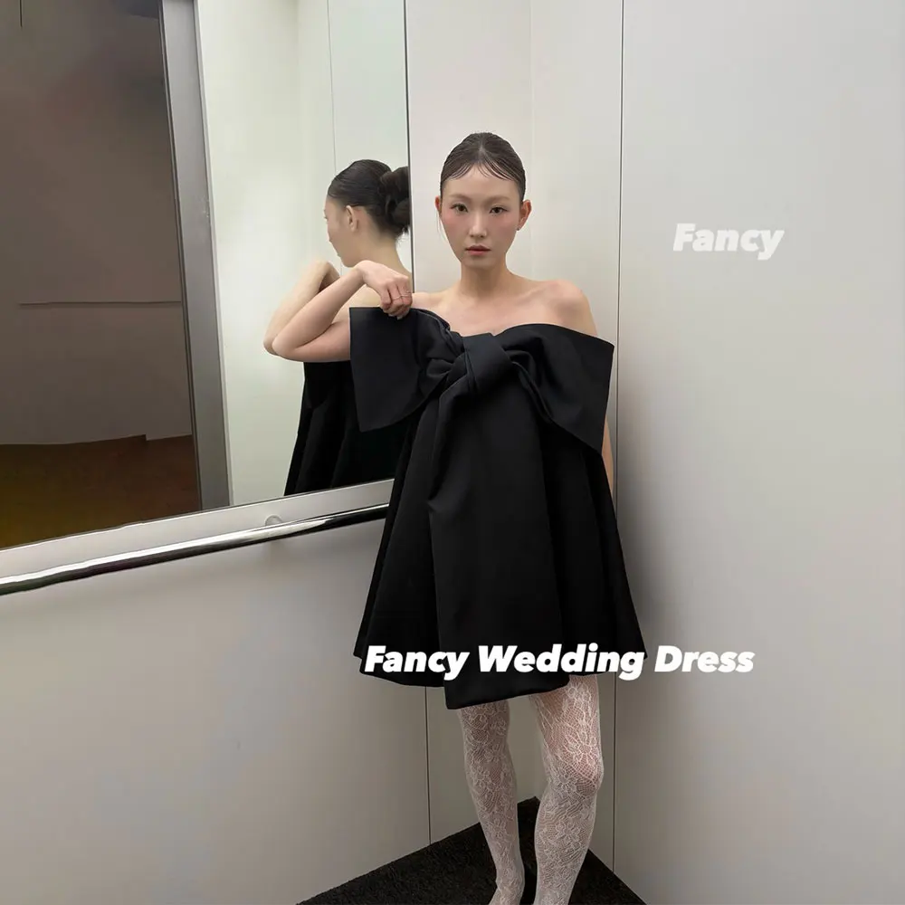 

Fancy Cute Big Bow Korea Evening Dress A Line High Quality Soft Satin Wedding Dress Back Zip Birthday Party Dresses Customized