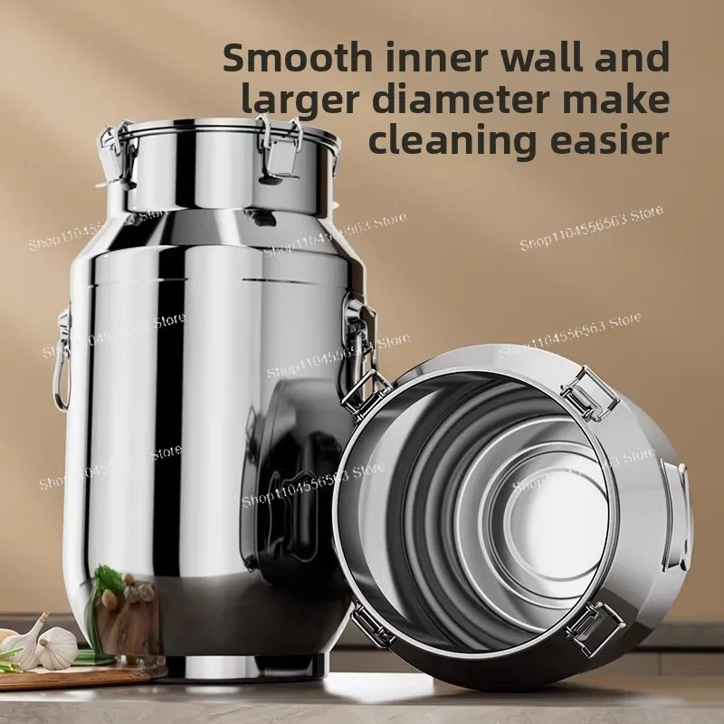 Extra-Thick Stainless Steel Double-Ear Sealed Jar, Wide-Mouth Tea Canister, Storage&Transport Barrel for Peanut Oil, Milk & Wine