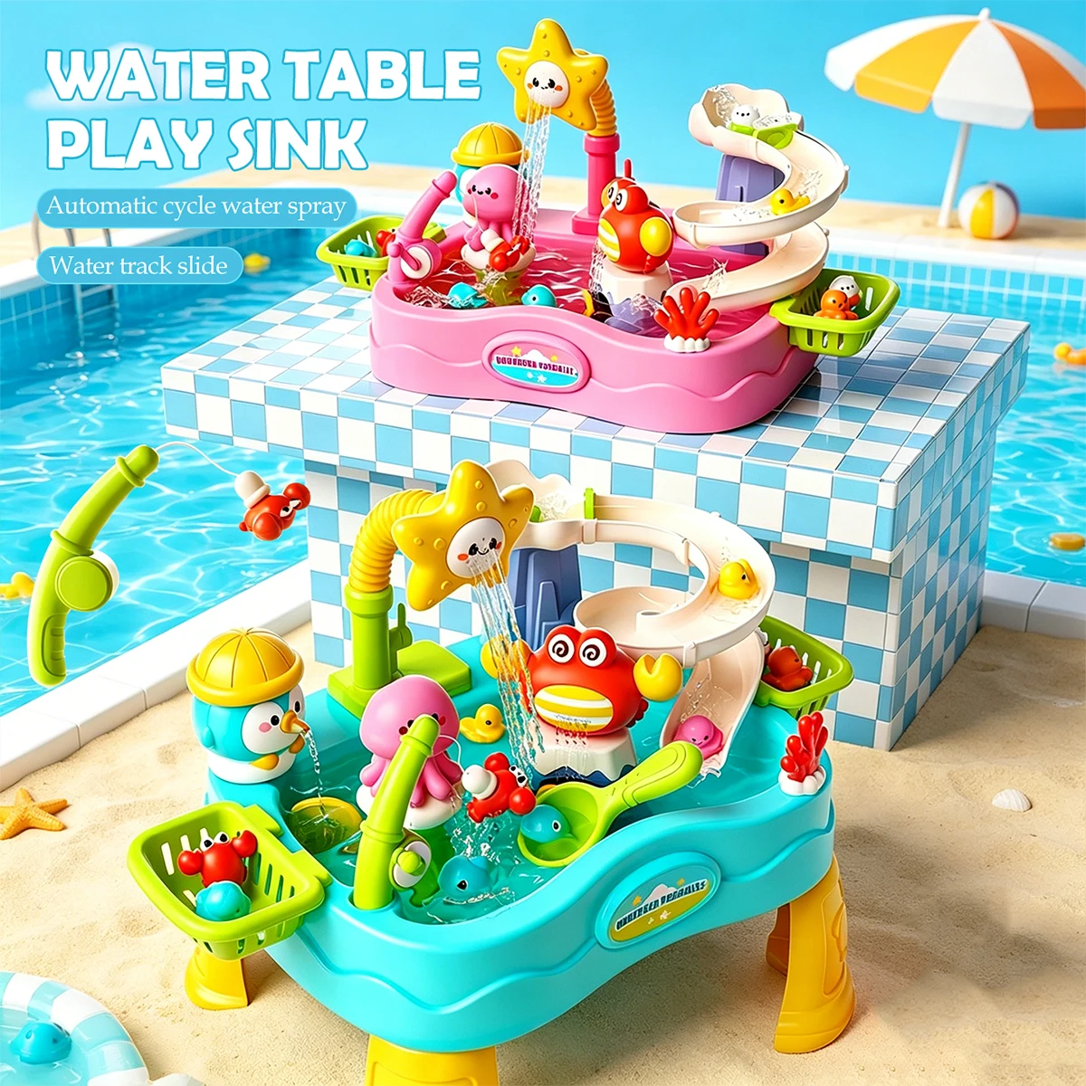 Electric Water Table Play Sink Toys, Multifunctional Kitchen Sink Playing Water Circulation Bathroom Kitchen Beach Game Gifts
