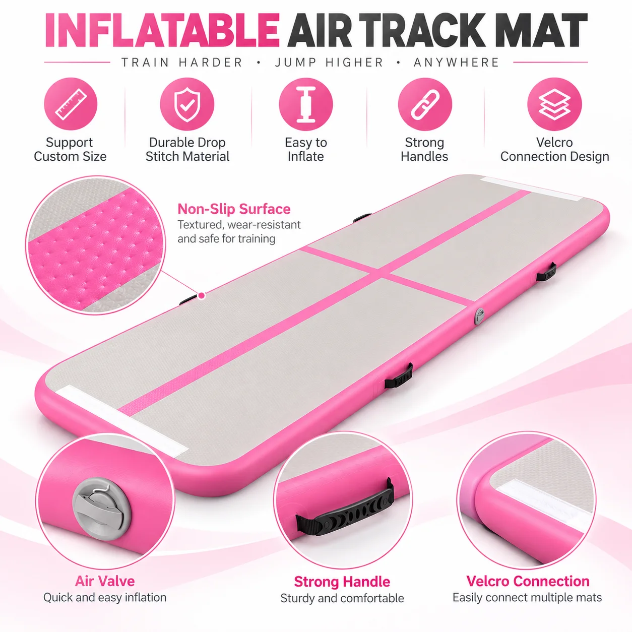 Inflatable Gym Mat, Tumbling Air Track for Gymnastics, 10ft x 10ft Durable Training Floor, Portable Exercise Equipment