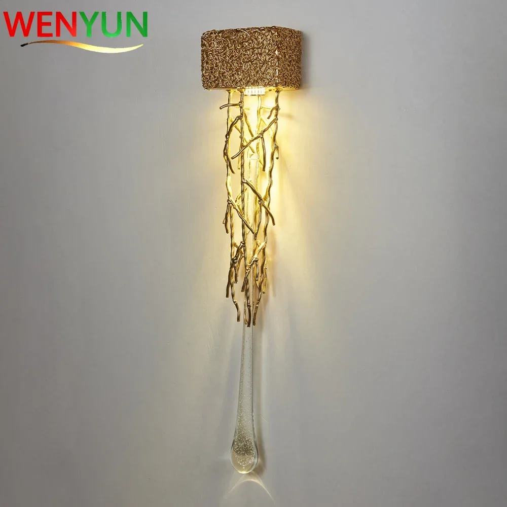 Nordic Crystal Wall Scone Lamp for Bedroom Stairs Living Room Luxury Gold Water Drop Glass Bedside Interior Crystal Wall Lights