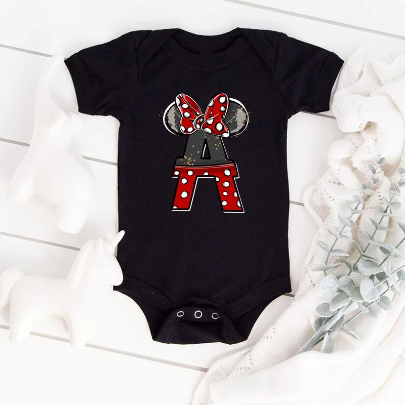 2023 New Baby Girls Clothes 100% Cotton Romper Minnie Mouse Name Capital Letters A-Z Print Jumpsuits Bodysuits & One-pieces