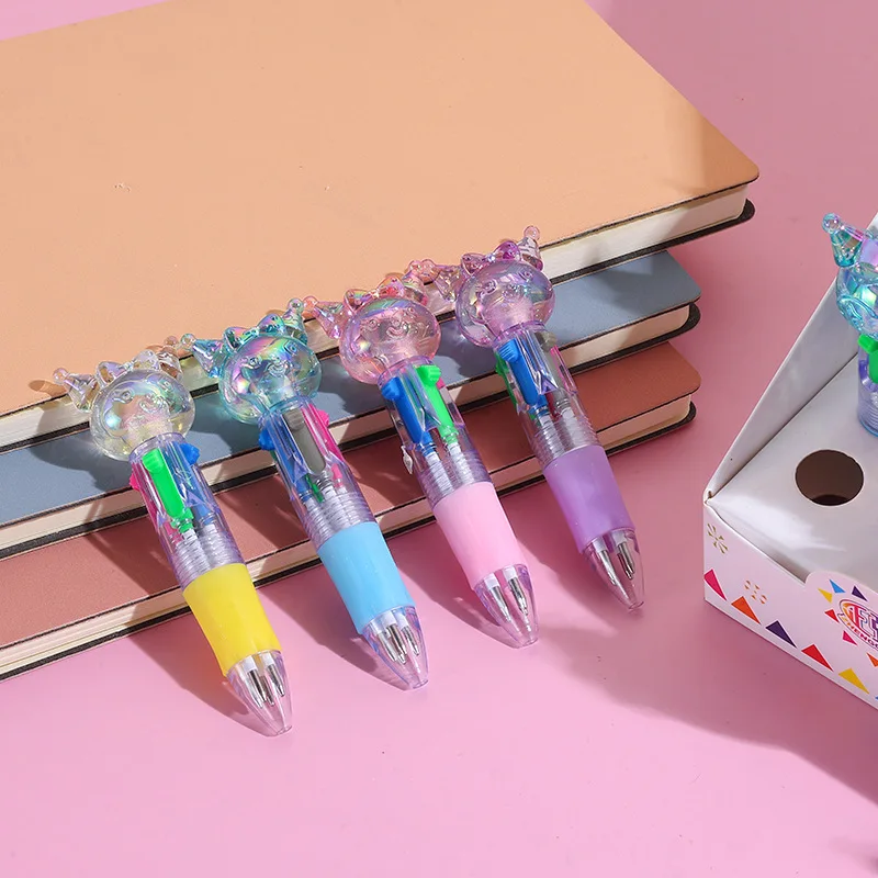 Kawaii سانريو قلم حبر جاف صغير بأربعة ألوان لطيف الكرتون 4 ألوان قابل للسحب قلم الكرات الدوّارة طالب مدرسة هدية القرطاسية المورد #1