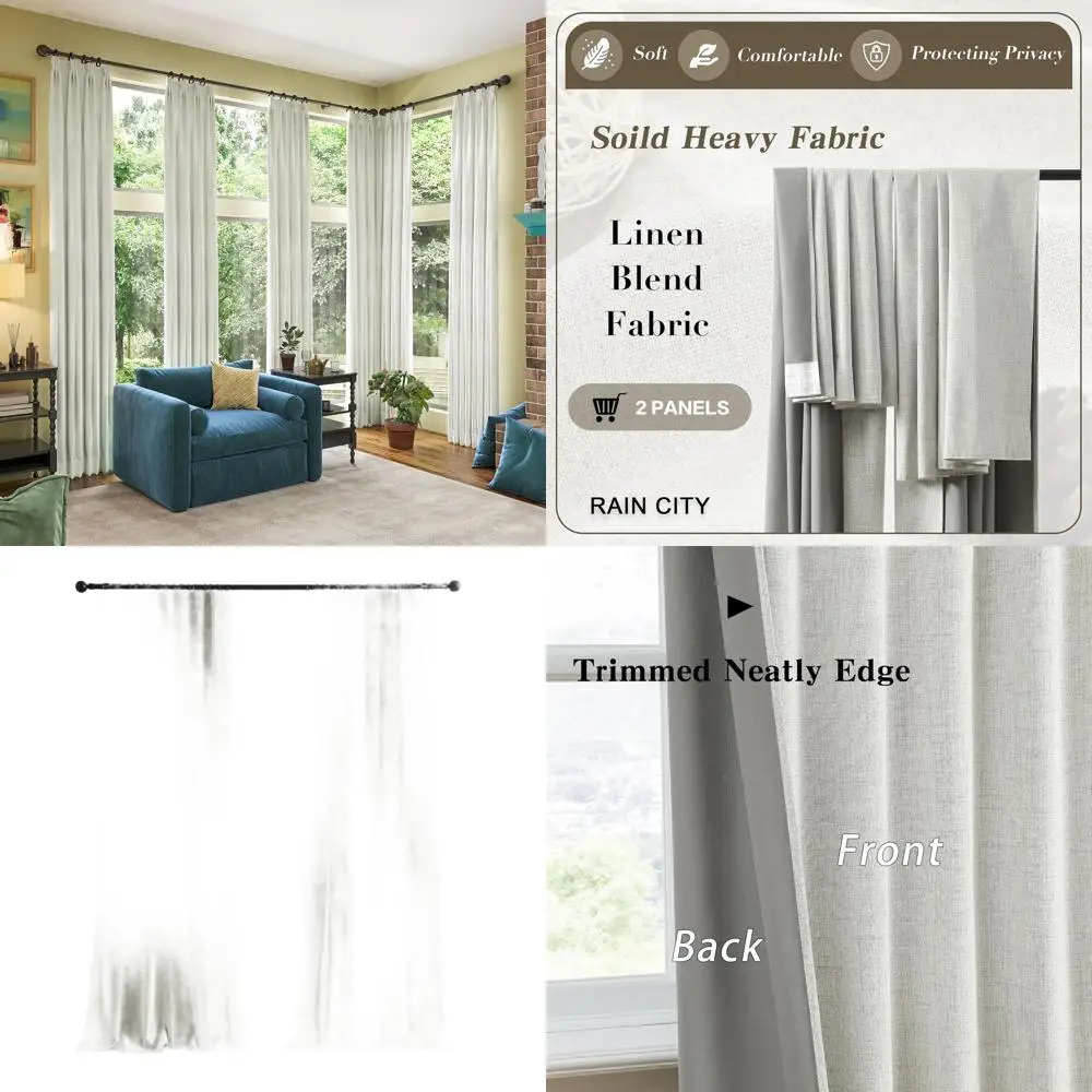 

Льняные шторы с высоким потолком, стиль фермерского дома 11 футов, натуральный крем, затемняющие панели для гостиной