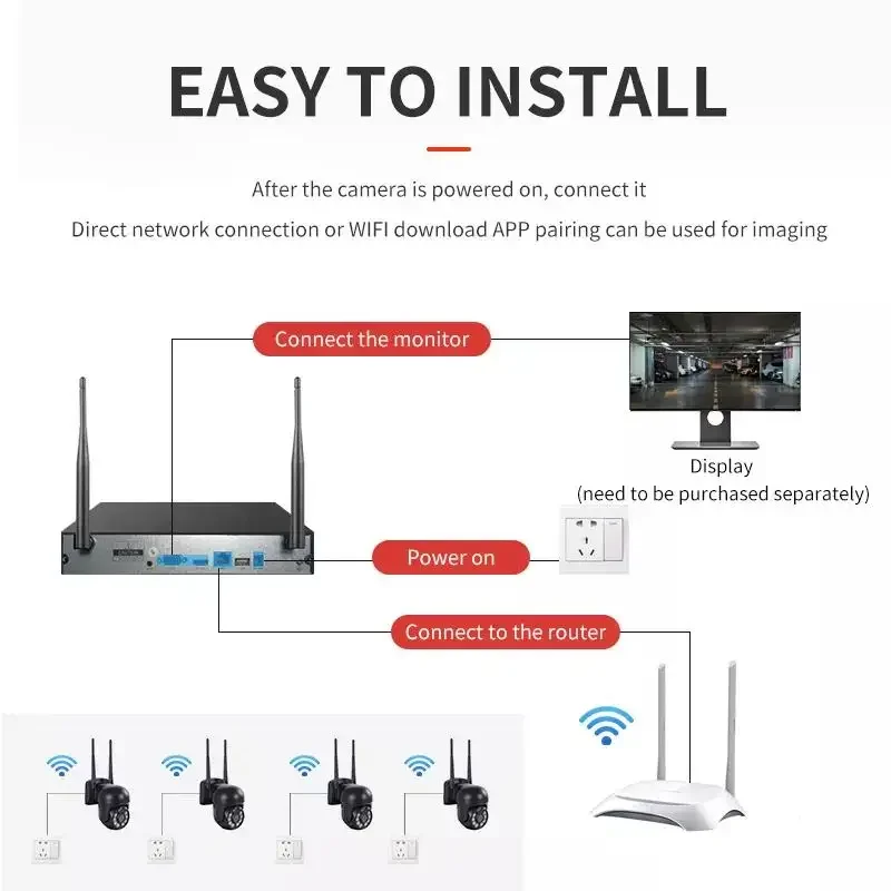 Kit Cctv Wifi NVR de 5MP y 8 canales, Audio bidireccional, Pan Tilt, rotación, domo PTZ, cámara exterior, Wifi, Kit de cámara inalámbrica de 8 canales