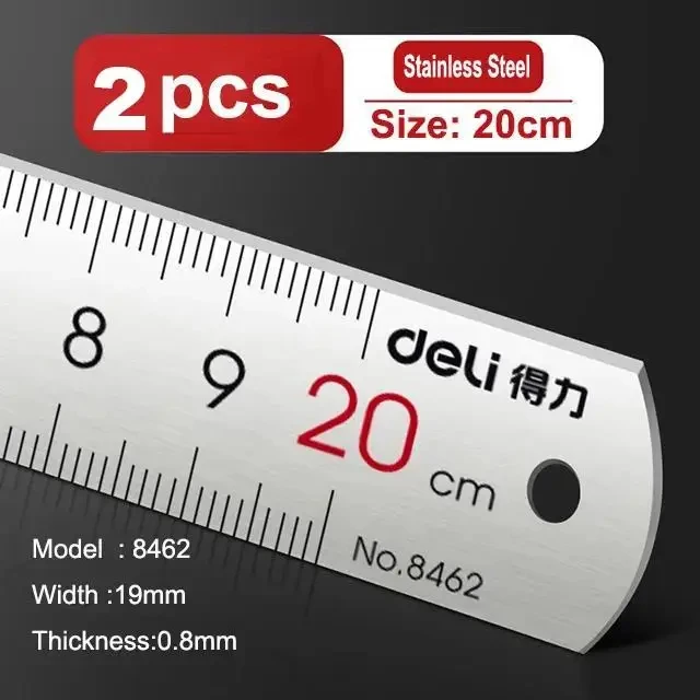 Deli Roestvrijstalen Liniaal 15/20/30cm Metalen Rechte Liniaal voor Thuis School Precisie Meten Tekening Tool Levert 1/2/5pcs