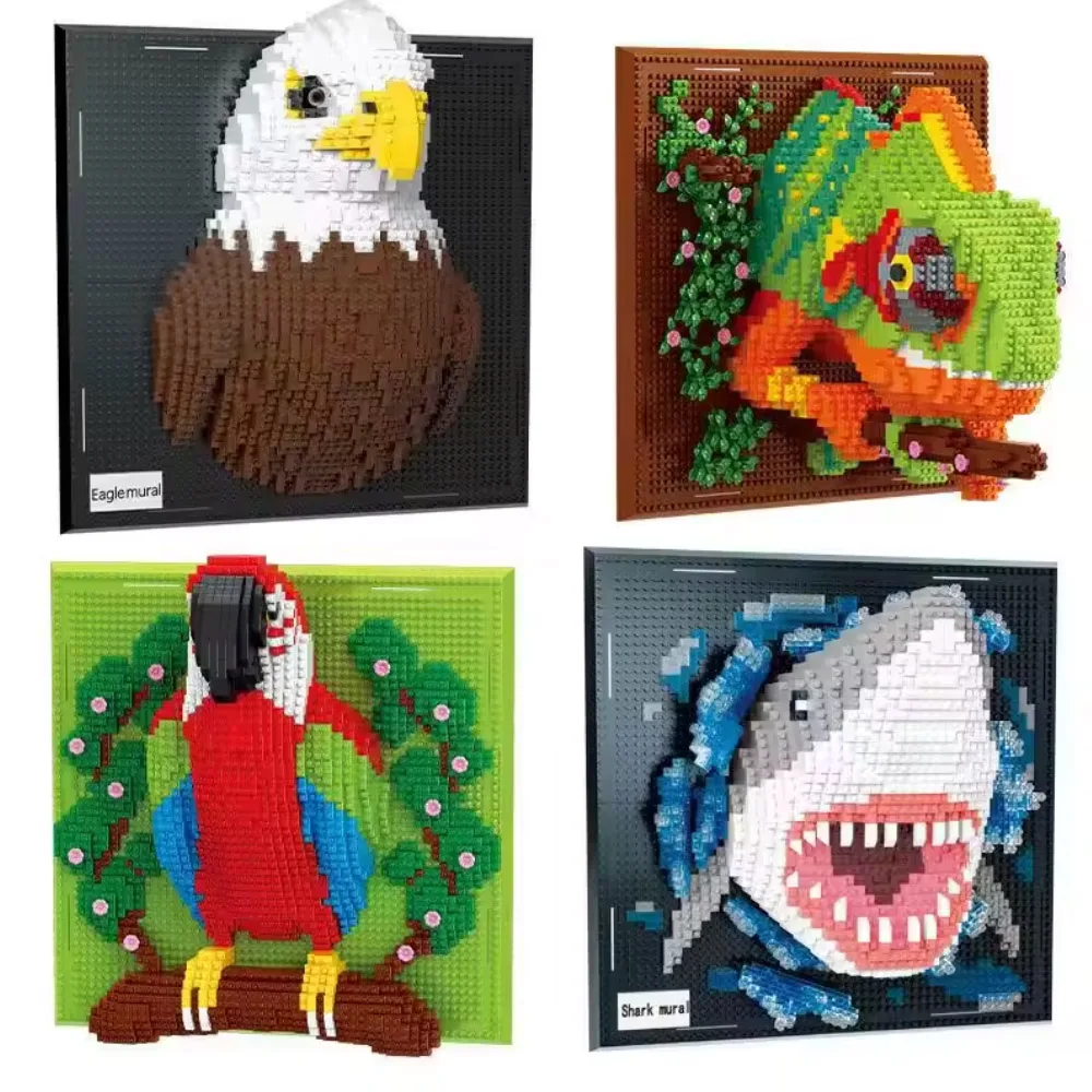 

3D Building Blocks Shark Eagles Monster Head Mural Dragon DIY Animal Pendant Wall Decor Wall Hanging Sculpture Home Toy Gift