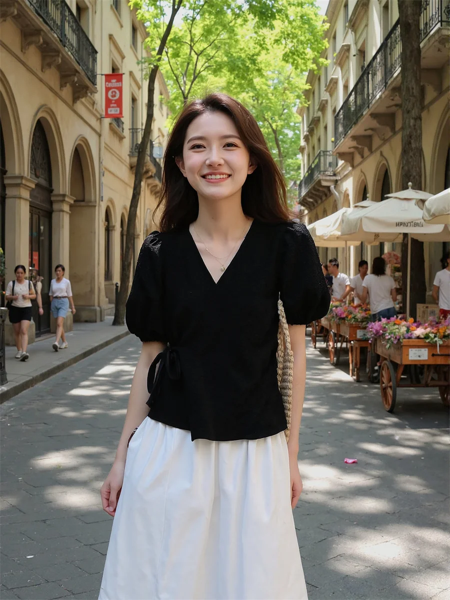 เสื้อเบลาส์ผู้หญิงทรงหรูหรา ดีไซน์ไม่สมมาตร สำหรับงานทางการ ฤดูใบไม้ร่วง ผ้าลินินลายทาง ยาว แฟชั่น ปักลาย เสื้อคลุมสีขาว สไตล์เกาหลี ชิค เหมาะกับชายหาด