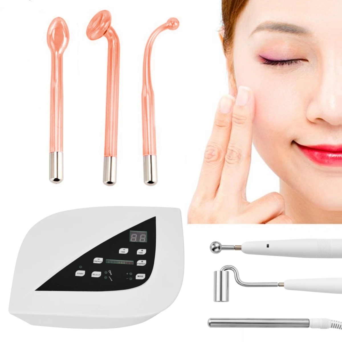 عصا العلاج الكهربائي عالية التردد باللون البرتقالي 110 فولت جهاز التجميل المكركرنت الكهربائي للاستخدام المنزلي أداة تجميل متعددة الوظائف #1