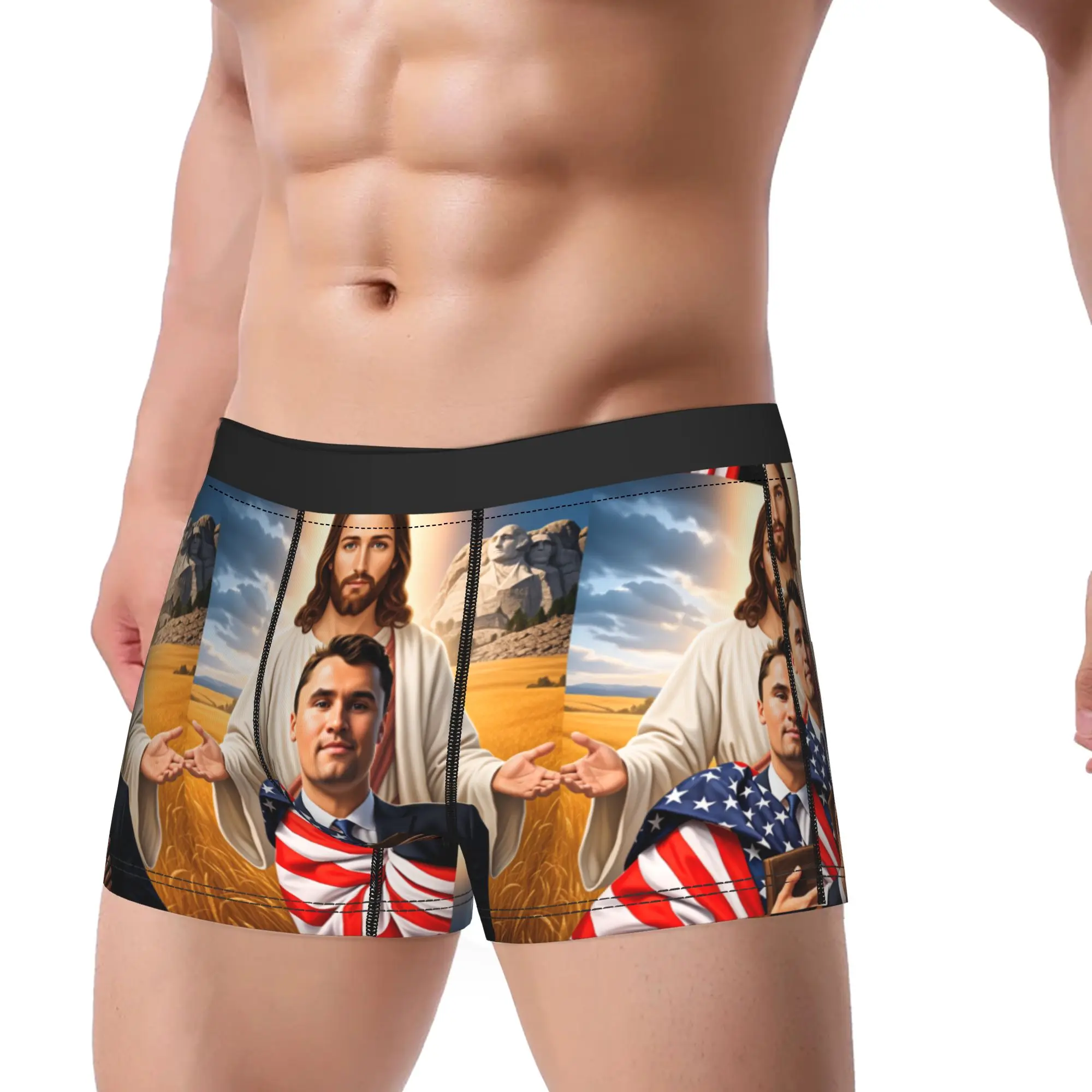 

Charlie Kirk Angelic Advocate With Flag And Jesus Underwear Pattern Trunk High Quality Man Panties Comfortable Boxer Brief Gift