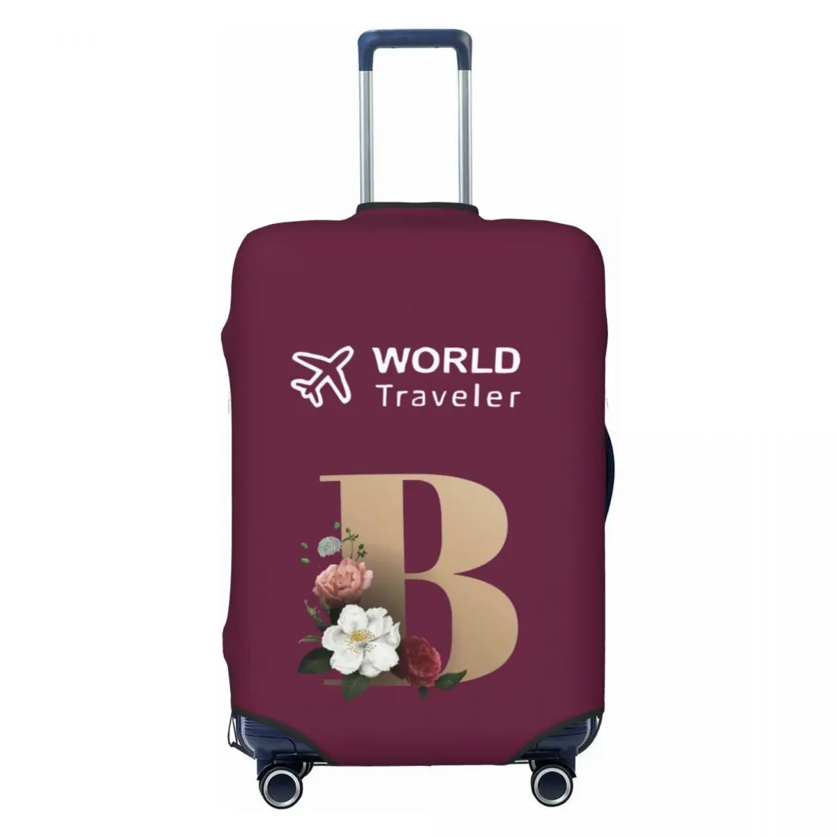 Gold Flower Letter B Print Suitcase Cover Fashion Flight Cruise Trip Dust Proof Elastic Luggage Case Protection