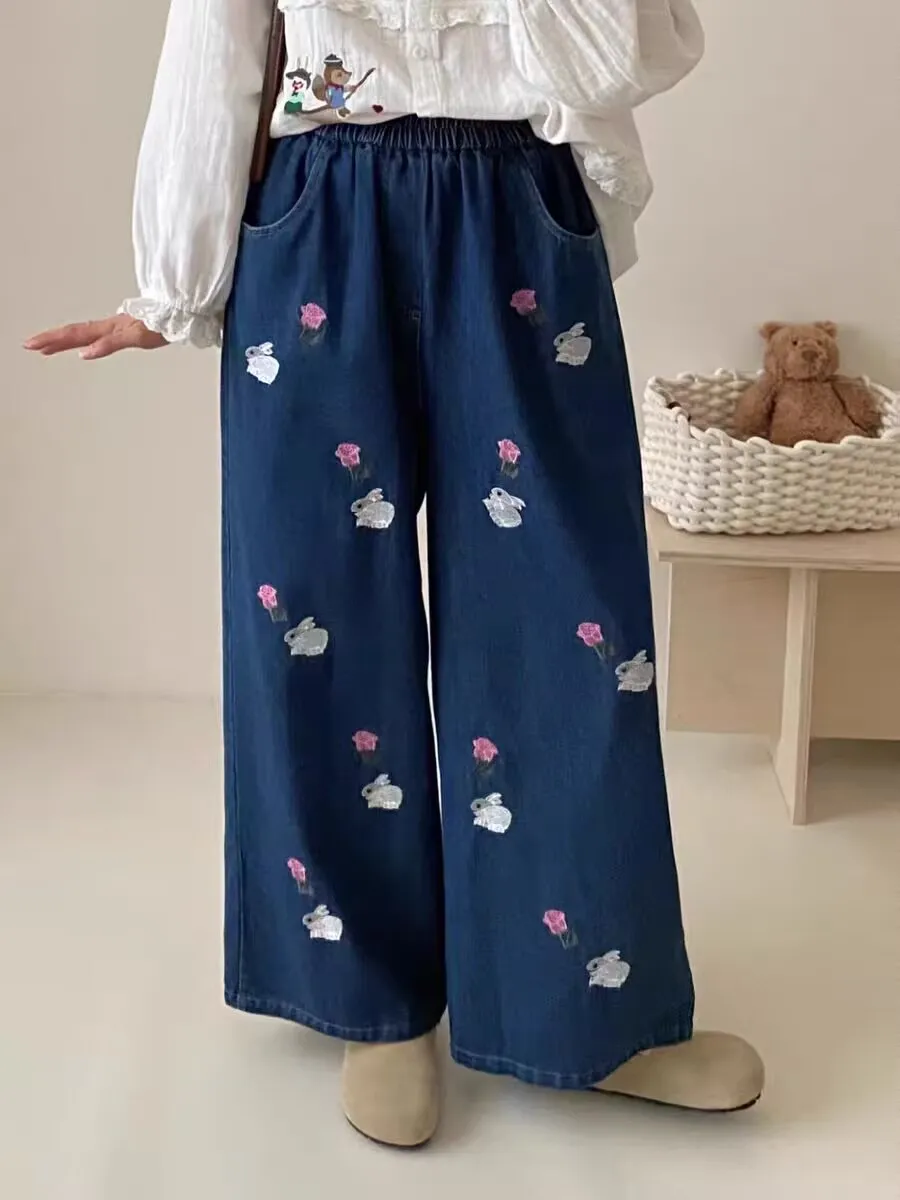 Loose Fit Women Jeans Casual Cartoon Print Pants Girls Autumn New Style High Waist Trousers