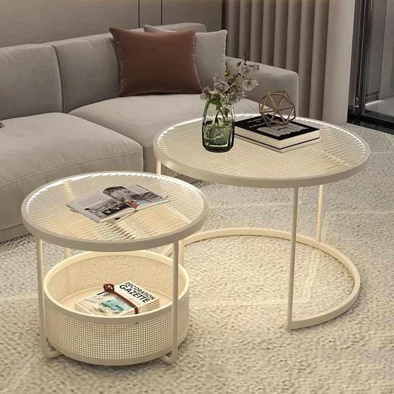 

Storage Modern Coffee Table Decoration Aesthetic Round Organizer Side Table Center Dinner Kaffee Tische Living Room Furniture