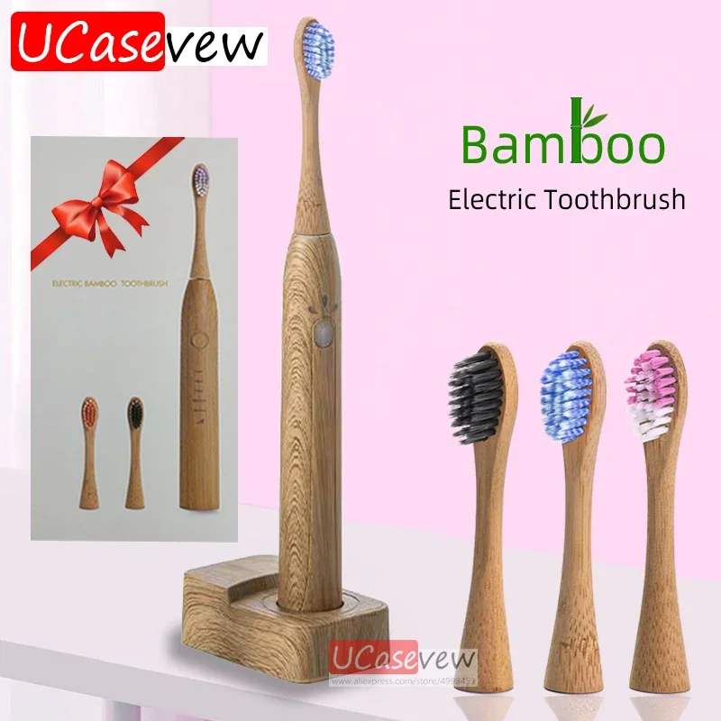 Wireless Bamboo Sonic Electric Toothbrush Smart Tooth Brush Oral Hygiene Clean Rechargeable IPX7 Waterproof Toothbrushes head