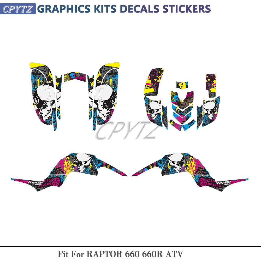 Team Graphics Backgrounds Decals Stickers Kit Custom FIT For RAPTOR 660  Raptor 660 660R ATV