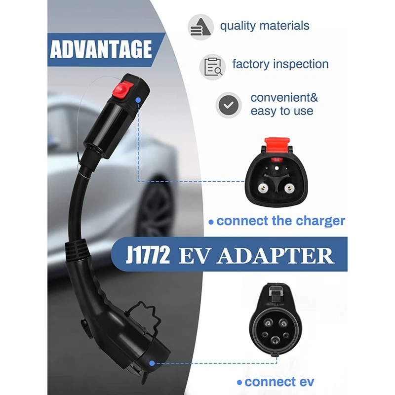 J1772 EV Adapter, 60 Amp 250V AC, For Tesla High Powered Connector, Destination Charger, And Mobile Connector