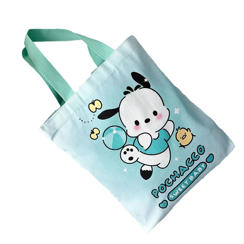 Kawaii Sanrio Hello Kitty Canvas Bag Pochacco Kuromi Cinnamoroll Handbag Large Capacity Shopping Bags Storage Bag