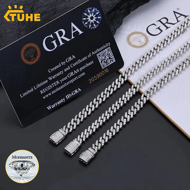 TUHE High Quality Unisex VVS1 D Color Moissanite 6mm Cuban Chain Bracelet For Men Hip Hop Jewelry