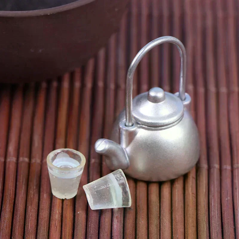3Pcs/Set Dollhouse Mini Vintage Kettle Cup Scene Model Toy Kitchen Props