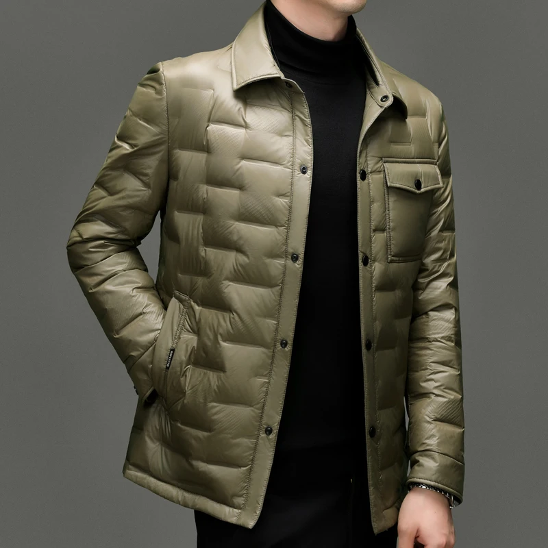 Мужской зимний пуховик средней толщины с воротником-стойкой, тонкий легкий теплый утиный пуховик, мужская одежда, одежда высокого качества