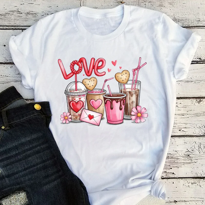 

Valentine's Day Coffee Cup Shirt Happy Valentine's Day T-Shirt Gift for Coffee Lovers Tee Cute Latte Top Romantic m