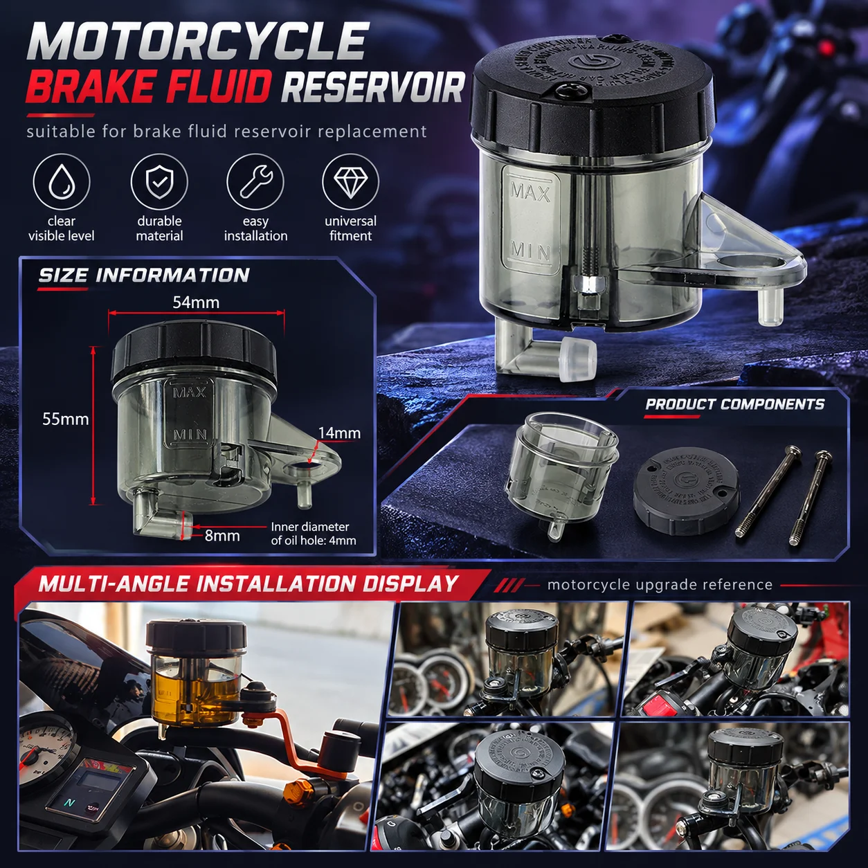 Universal Adelin Brake Fluid Reservoir Auto Bikes Motorcycle Scooter Oil Master Cylinder Foot Cup Dirt Bottle Accessories view 6