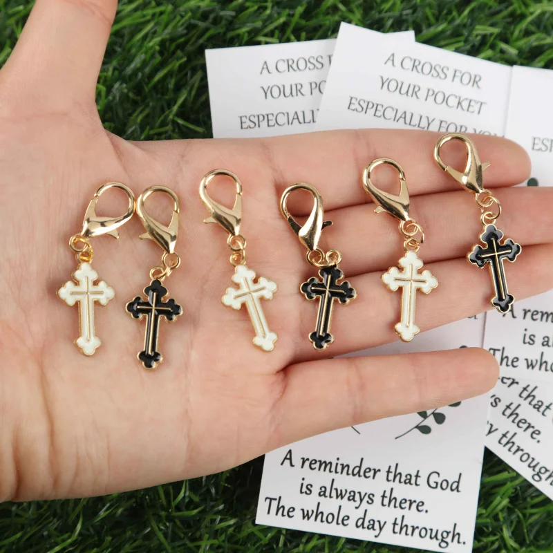 2D 3/6pcsBlack and white two-tone cross keychain set，It's a gift for the younger generation、A gift for the growth of faithful fr