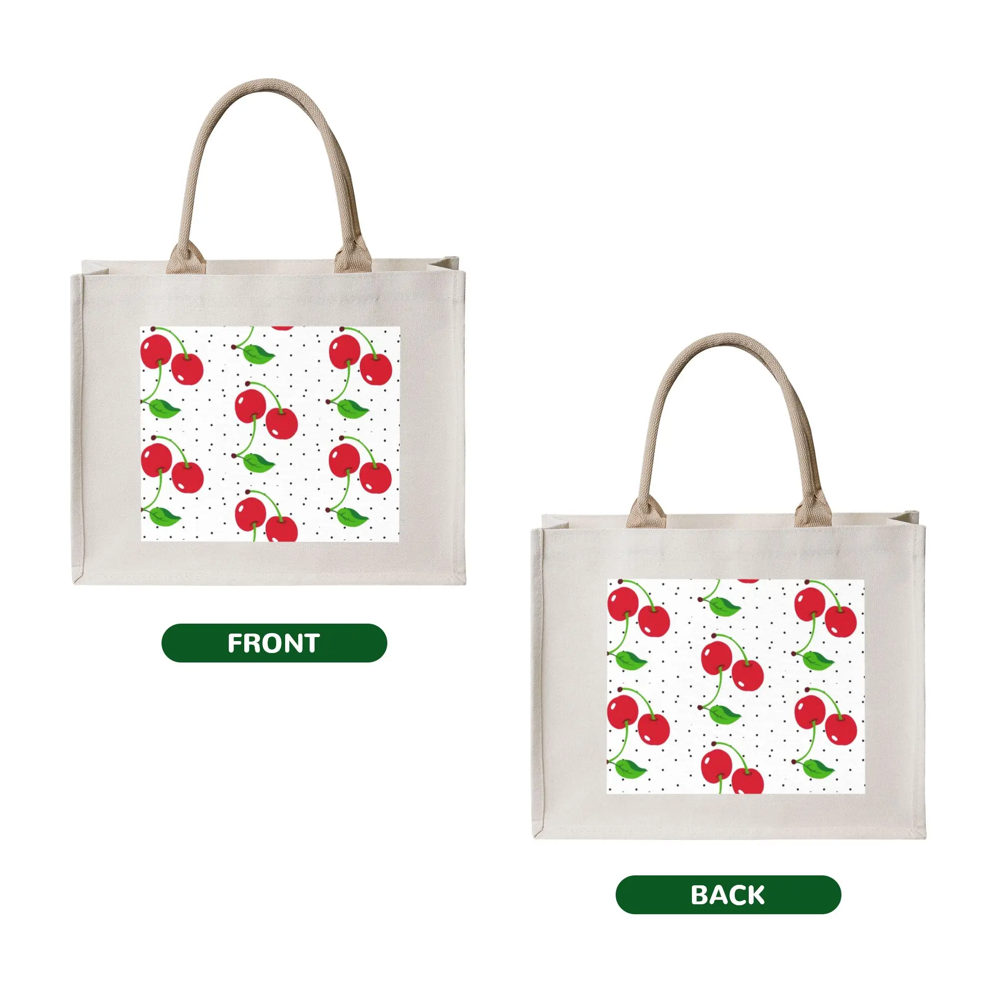 Glossy Red Cherries on Dotted White Groceries Shopping Bags Cute Shopper Shoulder Tote Bags Big Capacity Portable  Handbag