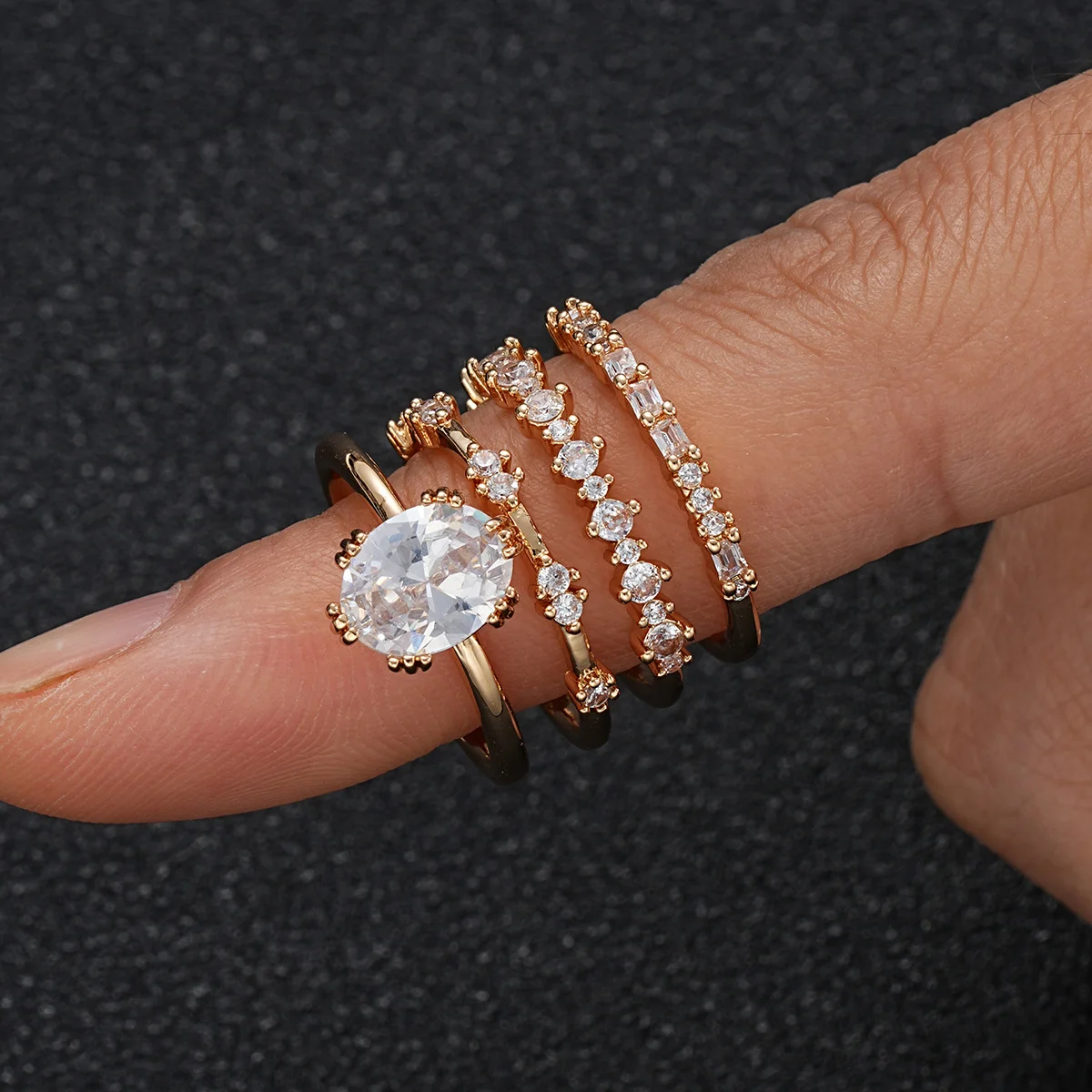 Fashion Big Zircon Statement Rings Set Minimalist High Quality Gold Plated High Quality Crystal Charm Finger Ring Copper Jewelry