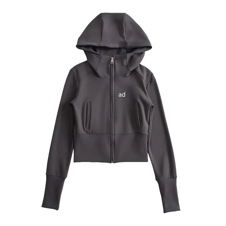 Ins trendy style stand up collar hooded sweatshirt women's autumn new item slim fit and slimming cardigan jacket short top