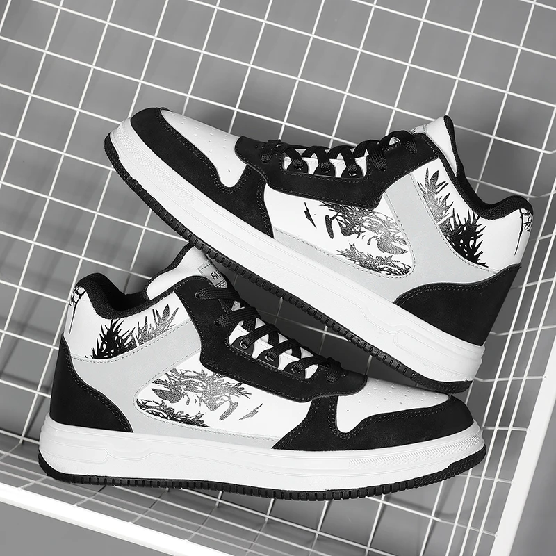 

White Vulcanized Sneakers Men's Flat Comfortable Shoes Lace up Zapatillas Hombre Autumn Spring High Top Sneakers Plus Size