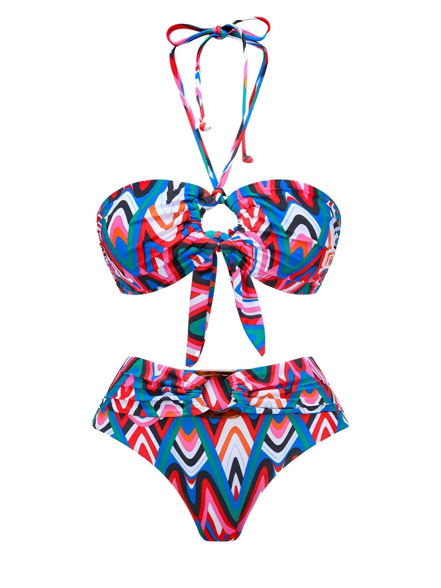 2025 الرسن العصابة بيكيني النساء عالية الخصر ملابس السباحة الإناث مبطن ملابس السباحة الاستحمام السباحة لباس سباحة الصيف بحر #2