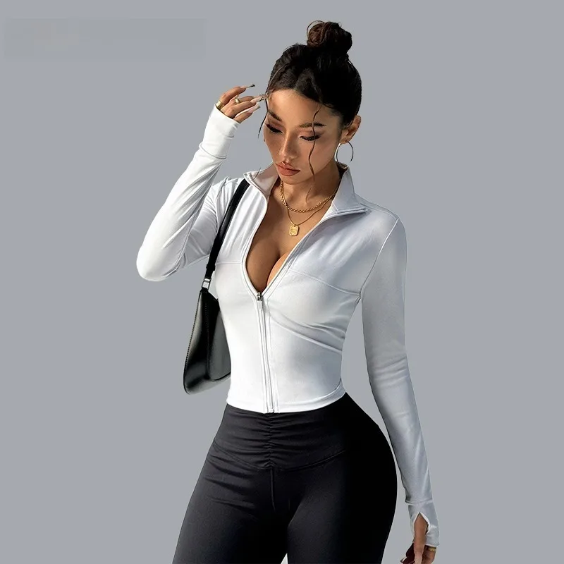 Stand Collar Zipper Yoga Jacket Autumn Slim-fitting Long-sleeved Yoga Wear for Women Breathable and Nude-feeling Fitness Jacket