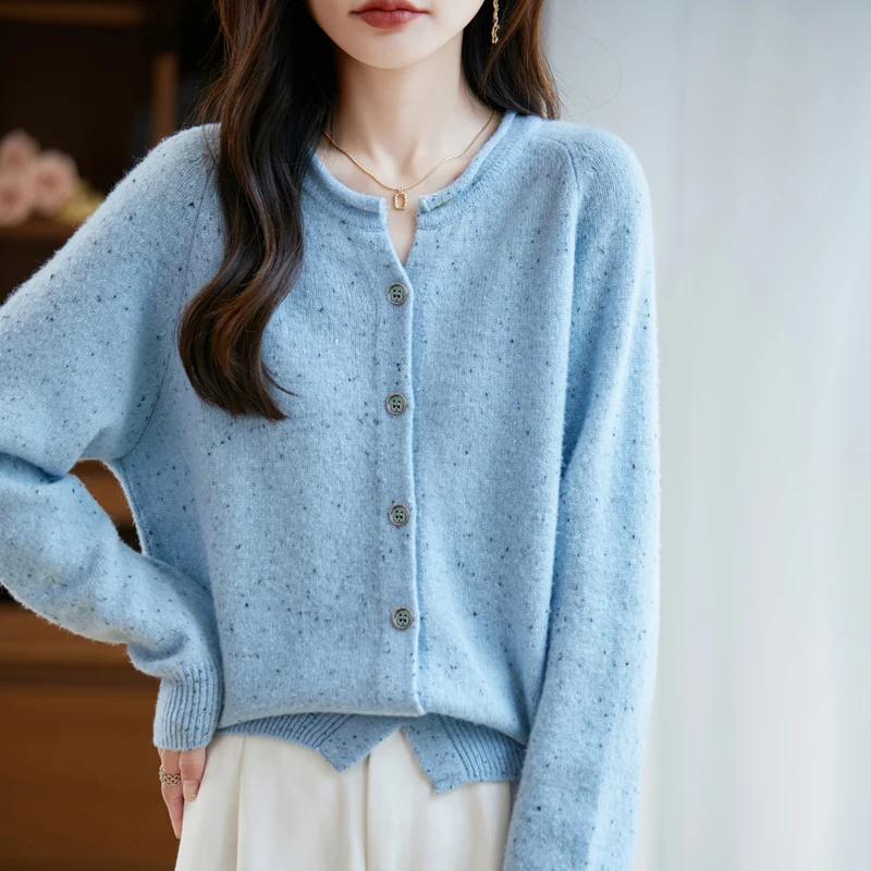 

Осень-зима, женский новый свитер из 100% мериносовой шерсти, кашемировый кардиган с круглым вырезом, цветная пряжа, трикотаж, нижняя одежда, топы