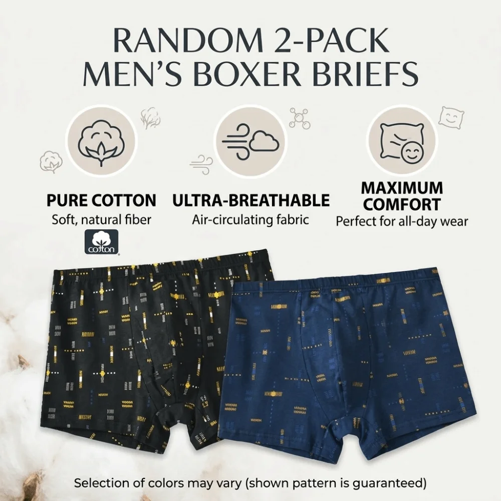 2pcs Pure Cotton Boxer Panties Antibacterial Thin Men's Boxer Shorts Trunks Breathable Mid-Waist Cotton Boxer Briefs Daily Wear