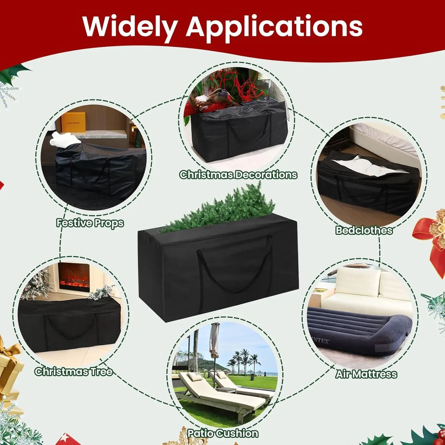 حقيبة تخزين شجرة عيد الميلاد، تناسب أشجار صناعية تصل إلى 12 قدمًا، أكياس تخزين كبيرة جدًا مقاومة للماء مع مقابض وسحابات مزدوجة