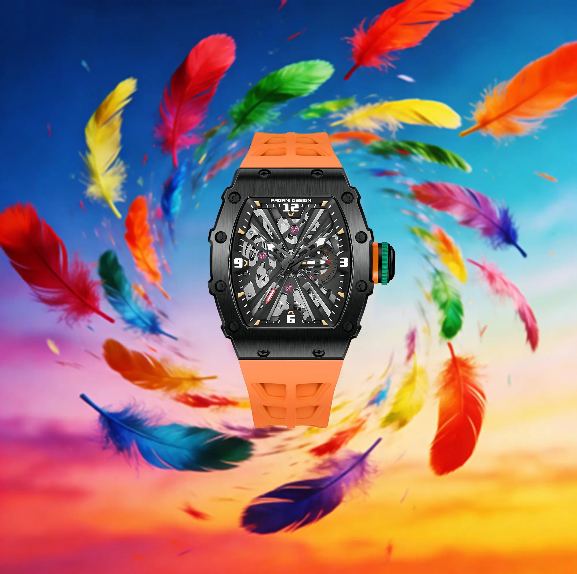 

PAGANI DESIGN Молодежные мужские кварцевые часы Модные крутые жизненные резиновые ремешки с сапфировым стеклом Зеркало Vh65 Полый дизайн Водонепроницаемые часы