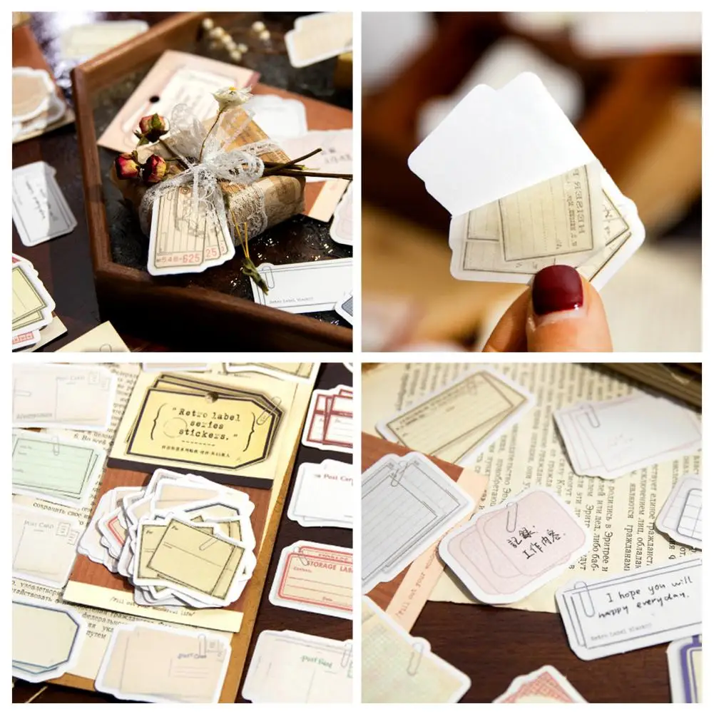 45Pcs Creative Scrapbooking Stickers  Rich Patterns Minimalistic Pocket Stickers  Nostalgia Series Sticky Tags