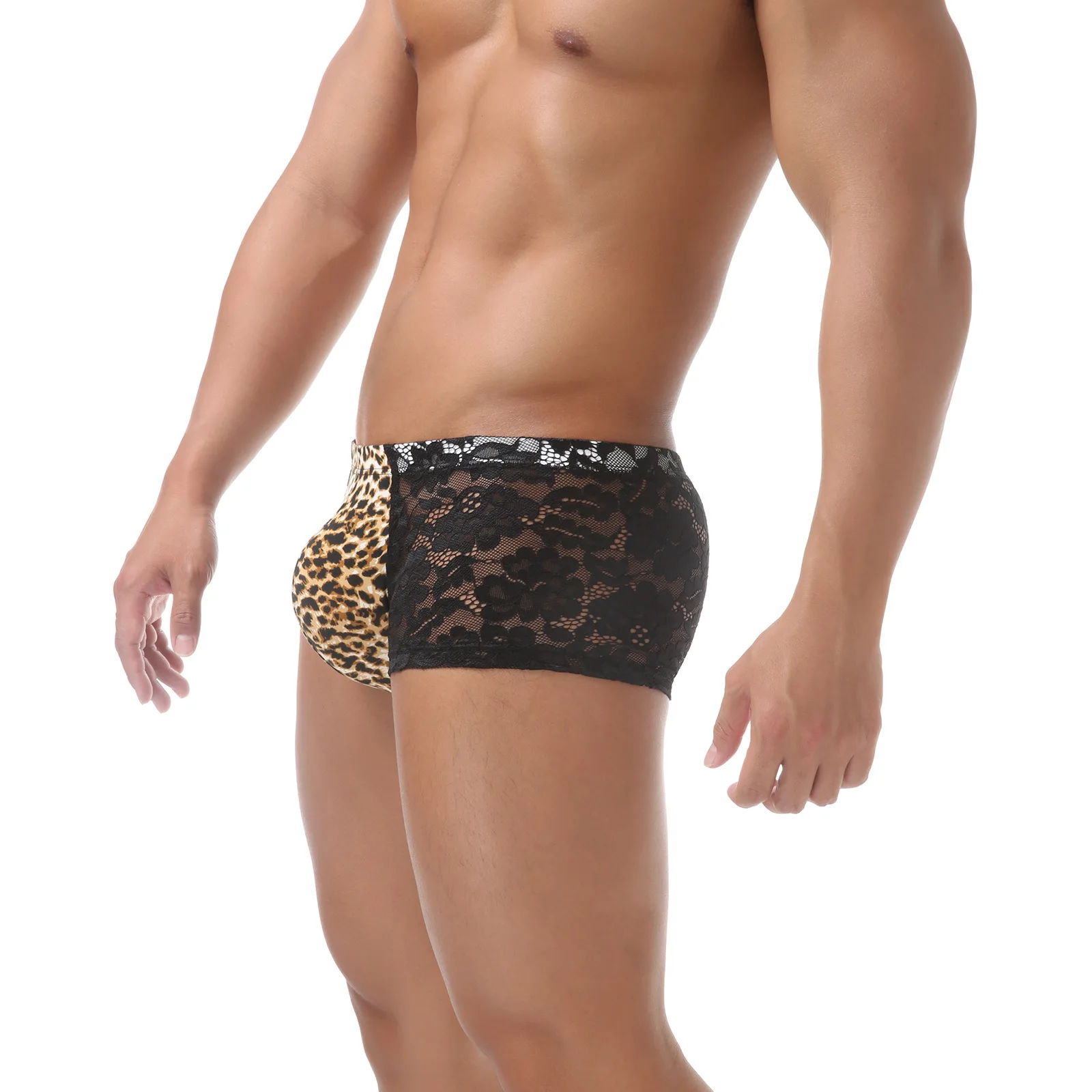 Nieuwe heren kanten luipaardprint boxer ondergoed heren doorzichtige slipje uitpuilende zakken boxershorts erotische lingerie
