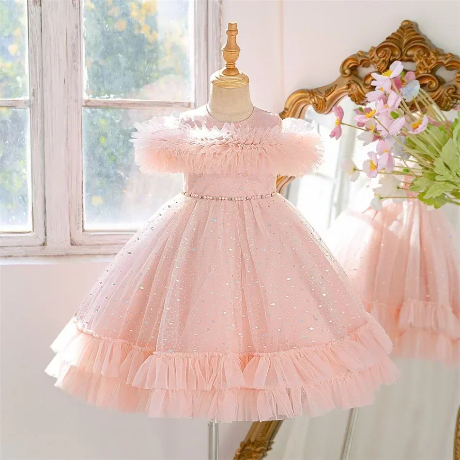 Summer Tulle Party Bridesmaids Girls Dress Elegant Wedding Birthday Princess Prom Dress for Girl Host Piano Evening Gown ASQ03
