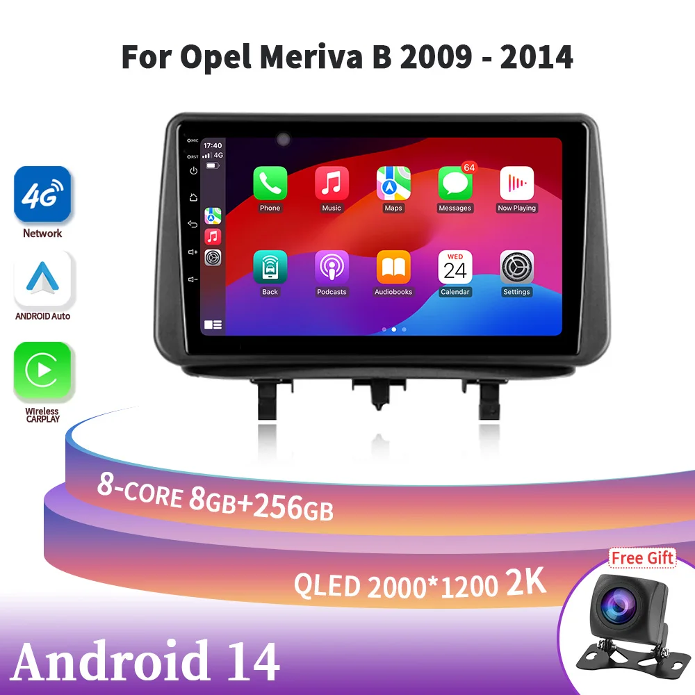 

For Opel Meriva B 2009-2014 Android 14 Car Head Unit Radio Multimedia Navigation GPS Carplay Stereo 4G WIFI Display Touch Screen