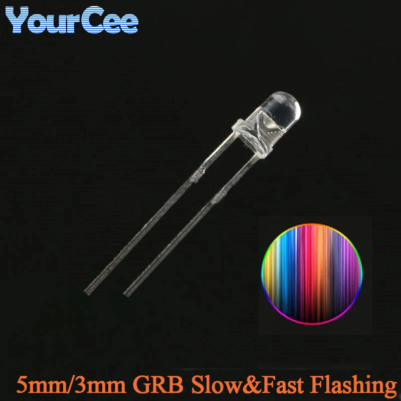 50 szt./20 szt. 3mm F3 5mm F5 Wolno/Szybko Migające Przezroczyste Diody LED RGB Pełnokolorowe Lampki Sygnalizacyjne DIP