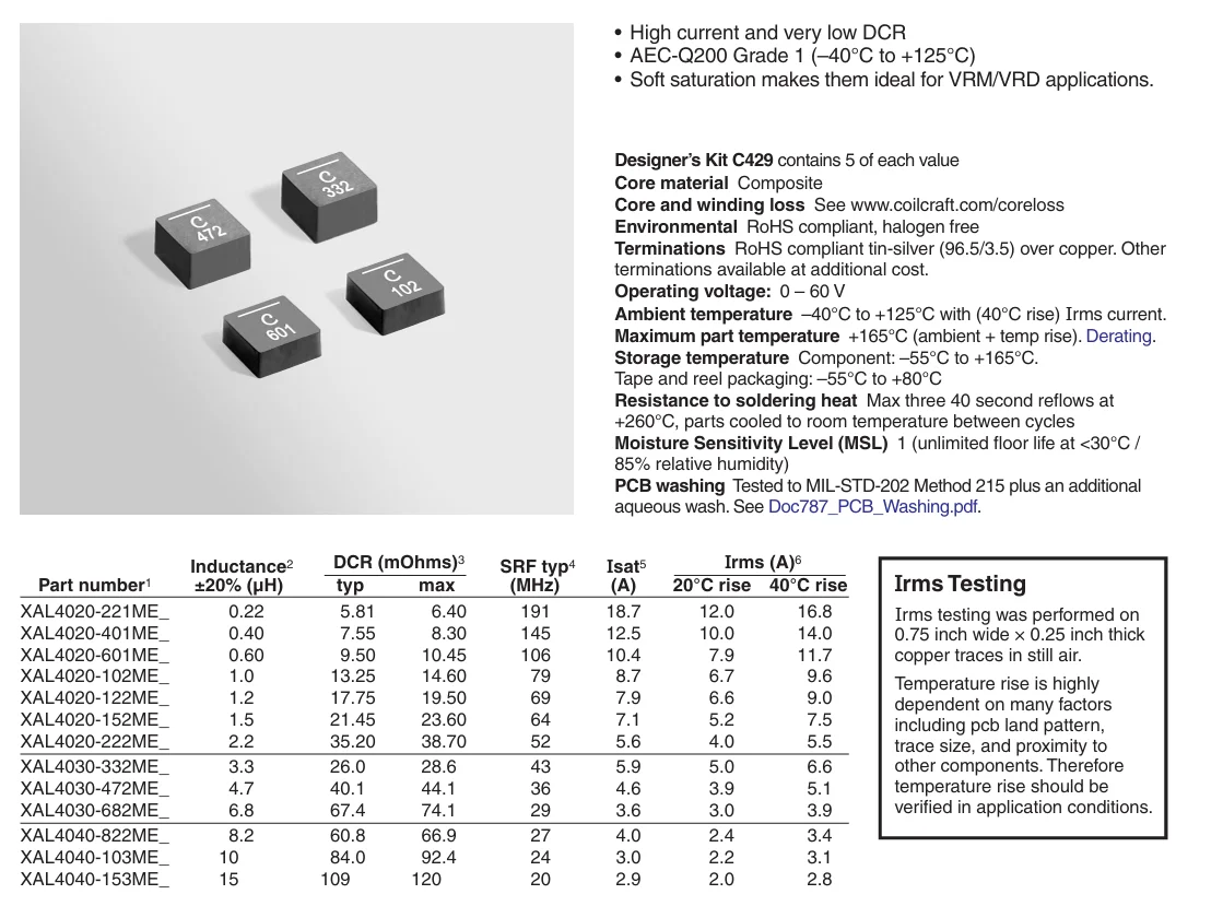 XAL4040-822MEC sensor Chip Integrado Formando Indutor, 8.2UH 3.4A  blindado Power Inductor, SMD, 10pcs por lote XAL XAL4040