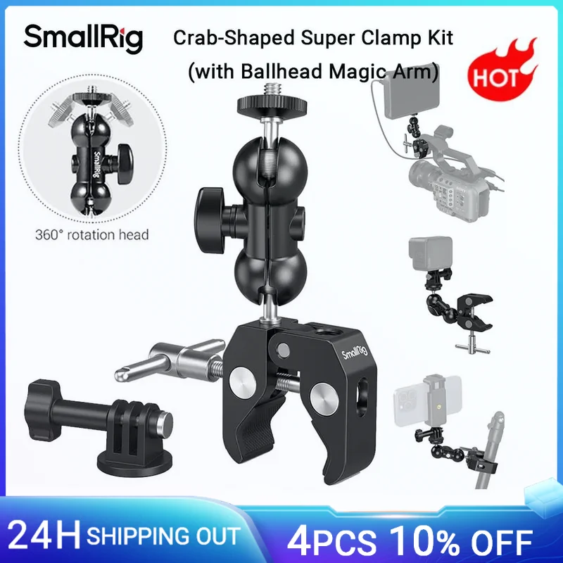 SmallRig Super Camera Clamp Mount, Double Ball Head Magic Arm Adapter, Fence/Desk/Tripod Mount for Monitor/Light/Camera 1138