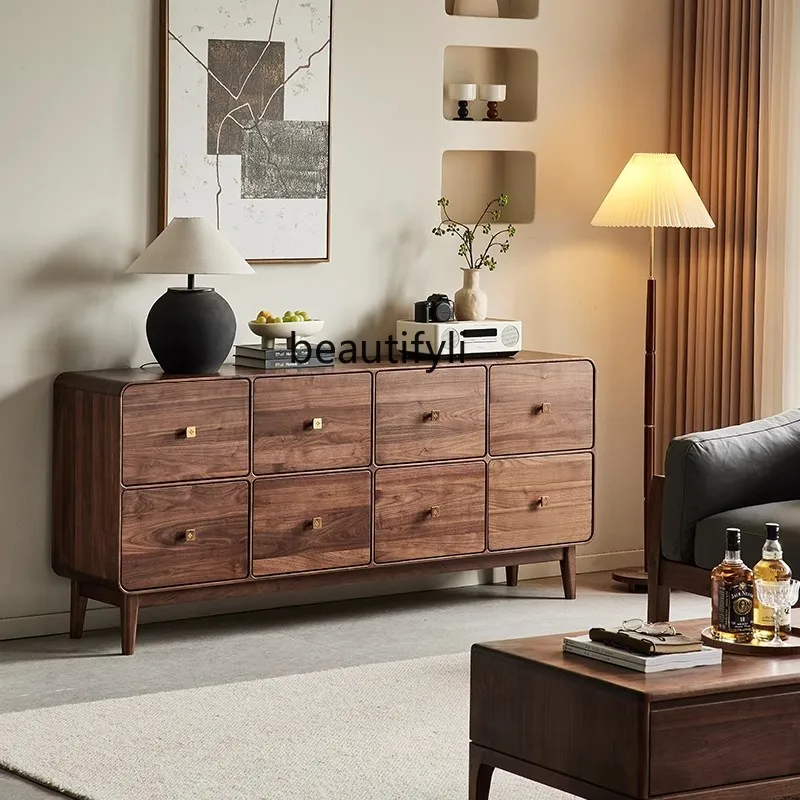 North American black walnut eight-bucket cabinet Nordic all-solid wood chest cabinet Living room storage locker