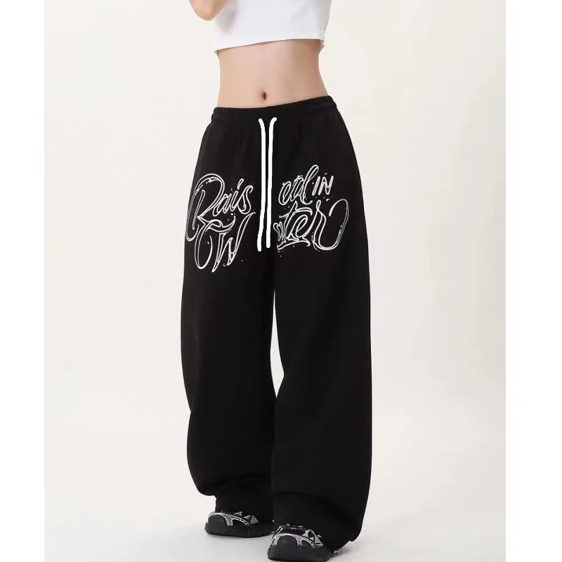 Korean Street Style Women's Letter Print Sweatpants Casual Jazz Dance Long Pants Spring Autumn Small Design Trendy Fashion Kids