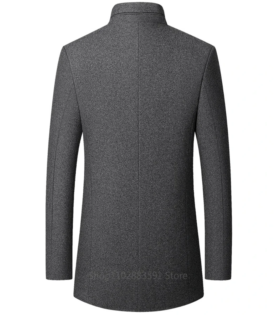 1 Pieces Autumn/Winter Woolen Coat British Style Solid Mid-Length Men Wool Woolen Jacket Men Coat Business Overcoat Male