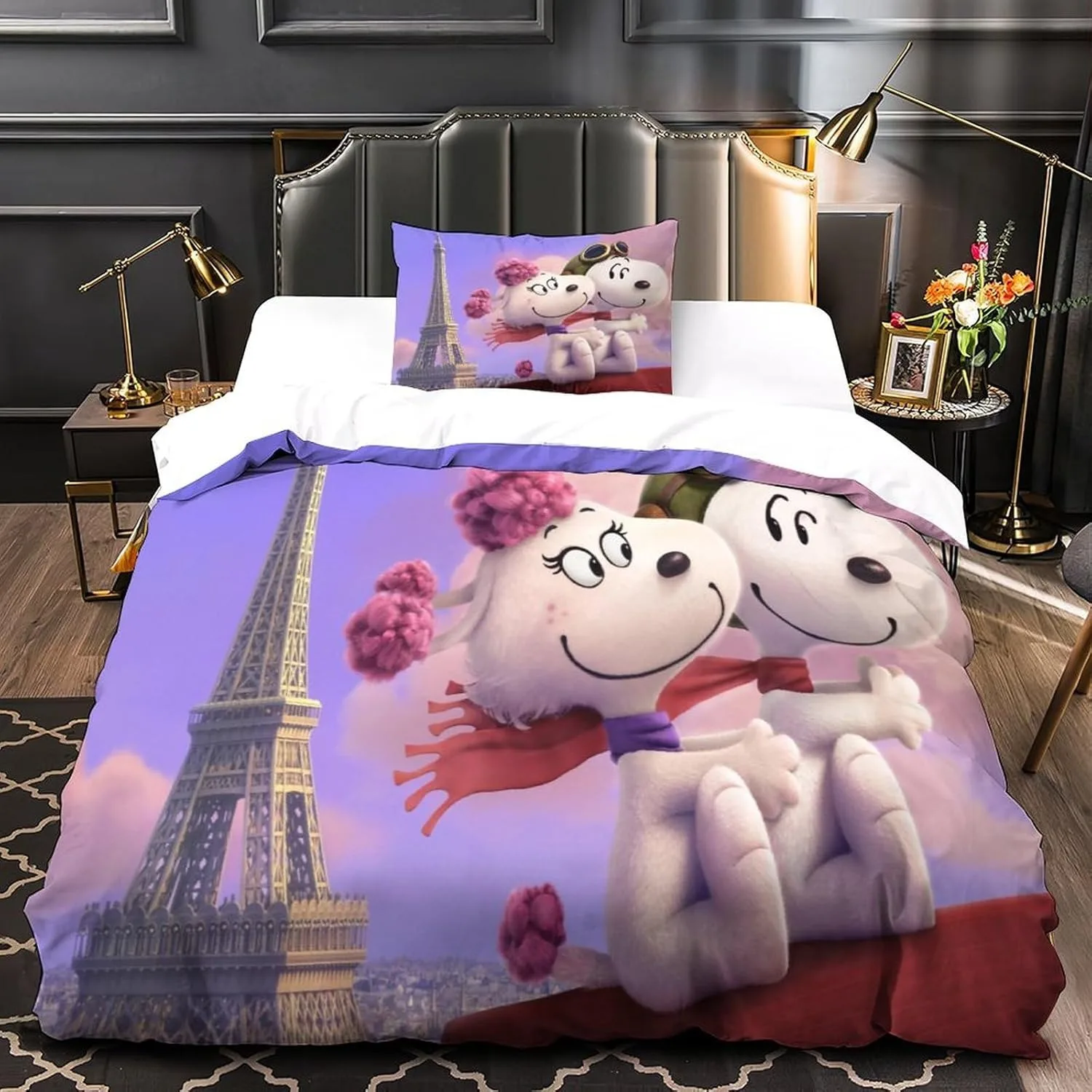 Exquisite 3D Cute Cartoon Snoopy Wallpaper Digital Printing Bedding Set Duvet Cover Comforter Bed Youth Girl Boys Gift