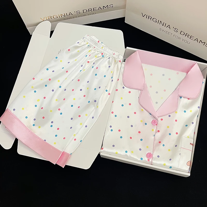 Sweet Y2k Coloful Dot Print Harajuku Women\'s Pajamas Korean & Japan Simple Streetwear Nightwear 2024 New Summer Home Sleepwear